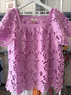 Umgee Lavender Floral Cutout Lace Top